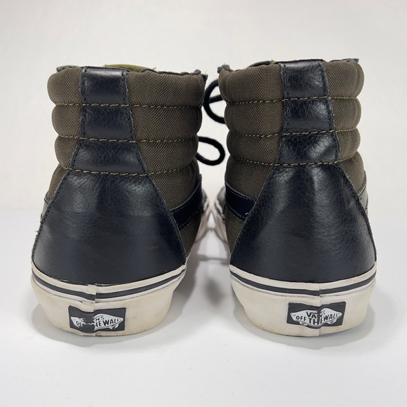 Vans Sk8 Hi Top Shoe Mens 10 Black Leather Olive Green Canvas Great Shape!! - Picture 9 of 12